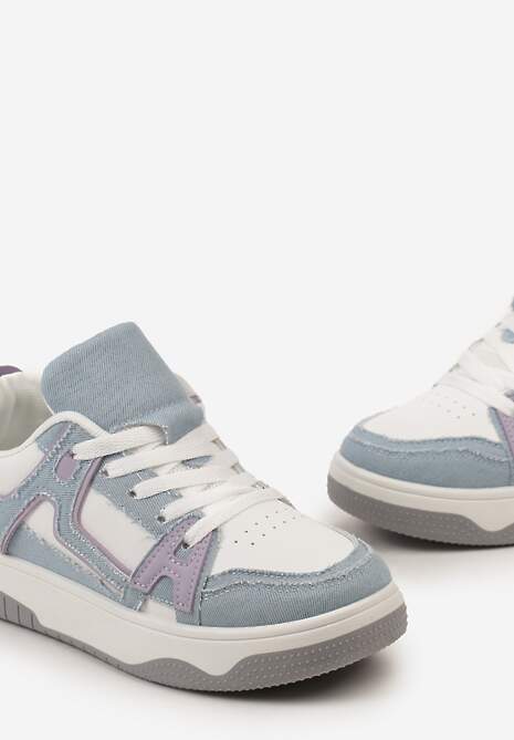 Niebiesko-Białe Sneakersy Ozdobione Jeansowymi Naszywkami Cliome