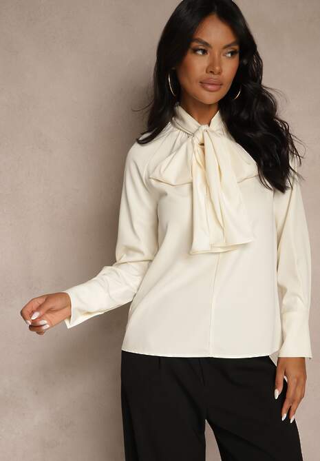 Beżowa Bluzka Vices Ozdobiona Kokardą Overile