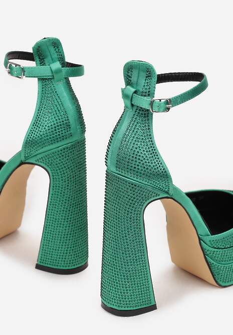 Zielone Sandały w Cyrkonie na Platformie i Słupku Irmeli