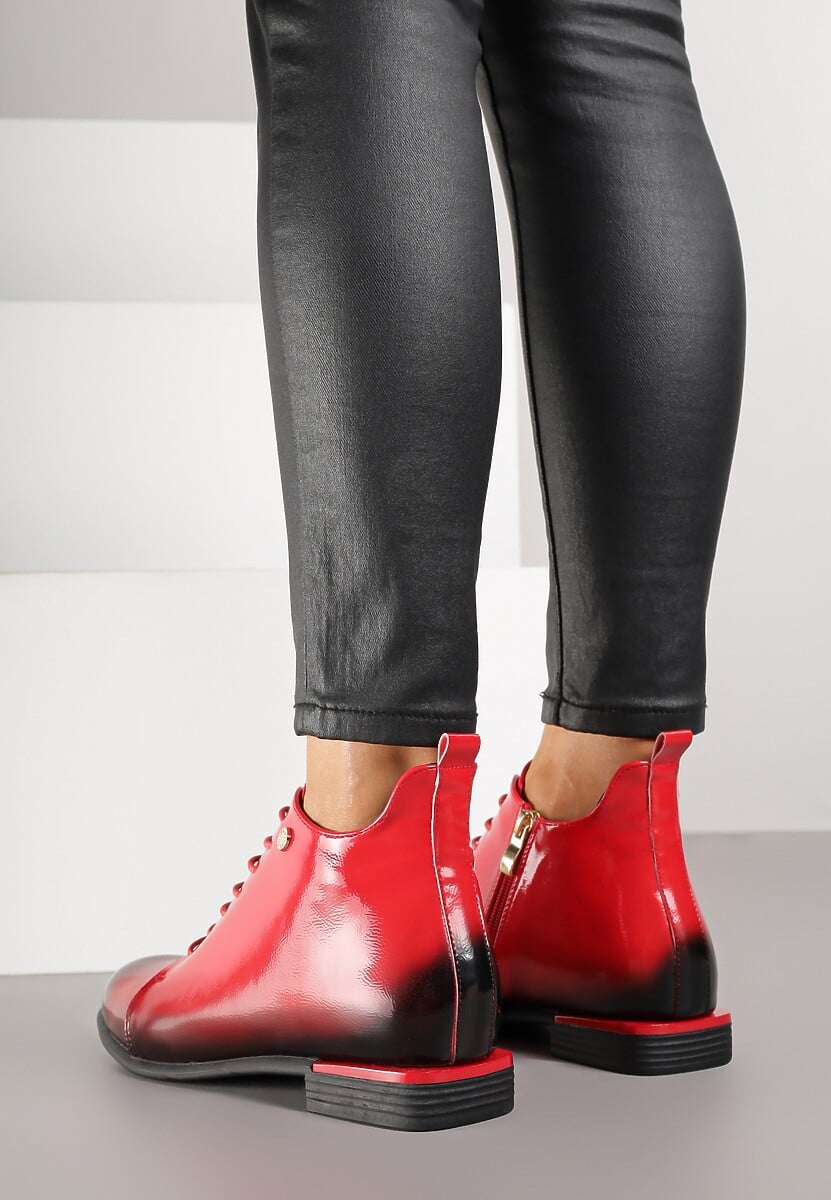 Czerwono-Czarne Botki Trzewiki Lakierowane Vices Jovilie
