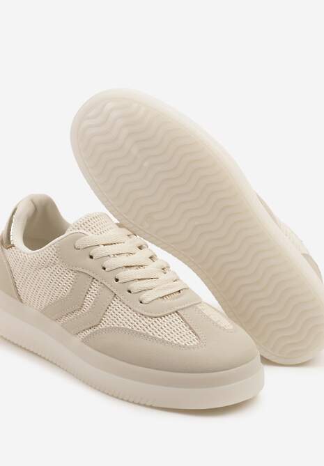 Beżowe Sneakersy Tenisówki Ozdobione Paskami Falovinia