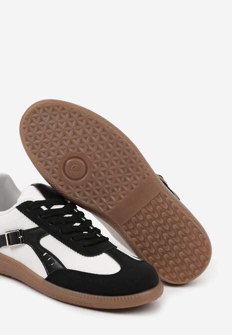 Czarno-Białe Sneakersy Klasyczne Tenisówki Zdobione Klamerką Senaniela