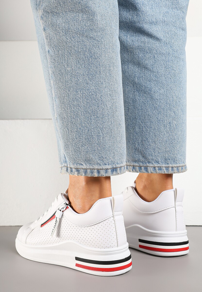 Białe Sneakersy z Ozdobnymi Napisami Suwakiem i Paskami Tosime