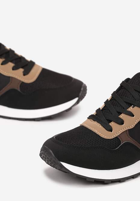 Czarne Sneakersy ze Sznurowaniem na Płaskiej Podeszwie Apotasia