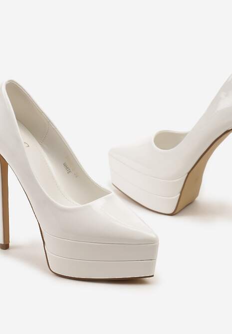 Białe Szpilki Lakierowane z Platformą i Szpiczastym Noskiem Viriona