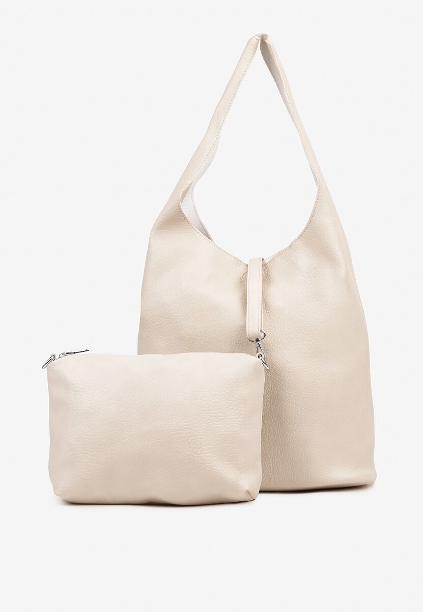 Ciemnobeżowa Torebka z Saszetką i Metaliczną Ozdobą Tenarae