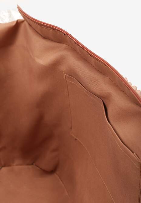 Różowo-Beżowa Duża Torebka z Plecionki w Stylu Boho Zapinana na Zamek Błyskawiczny Noico