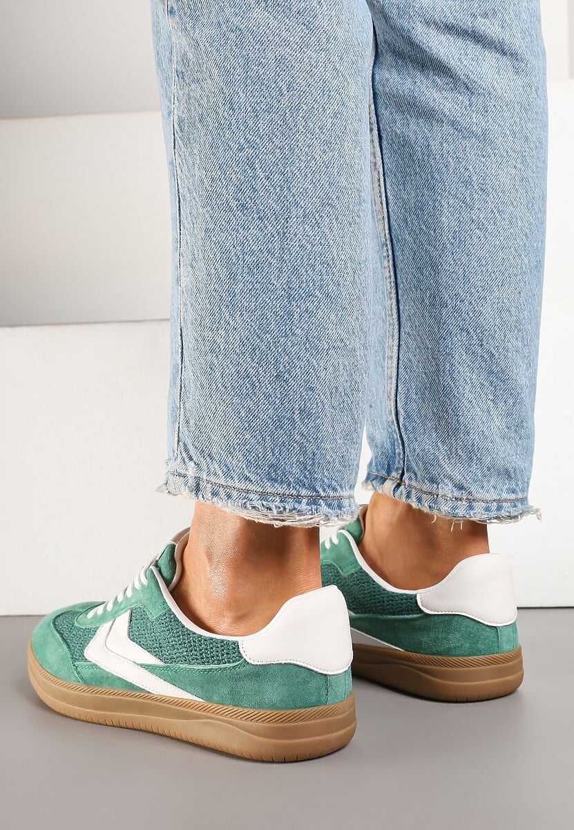 Zielone Sneakersy ze Skóry Naturalnej w Stylu Kultowych Tenisówek Faloretia