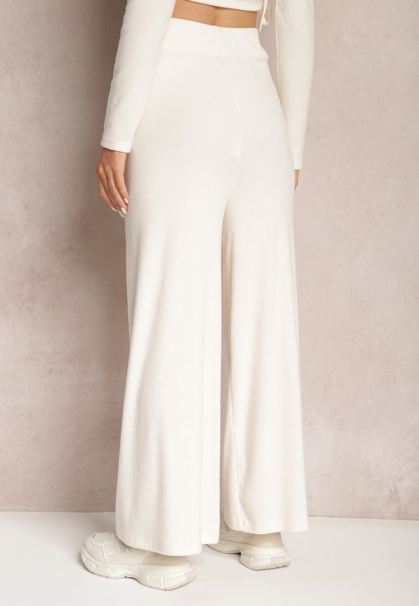 Jasnobeżowe Spodnie o Fasonie Culotte z Gumką w Talii Chakra