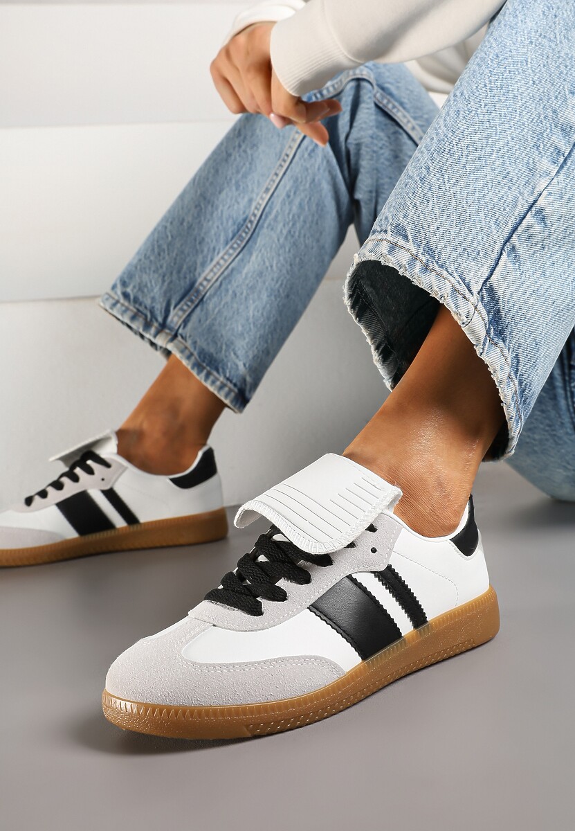 Biało-Czarne Sneakersy w Stylu Tenisówek z Wywinięciem Aveloren