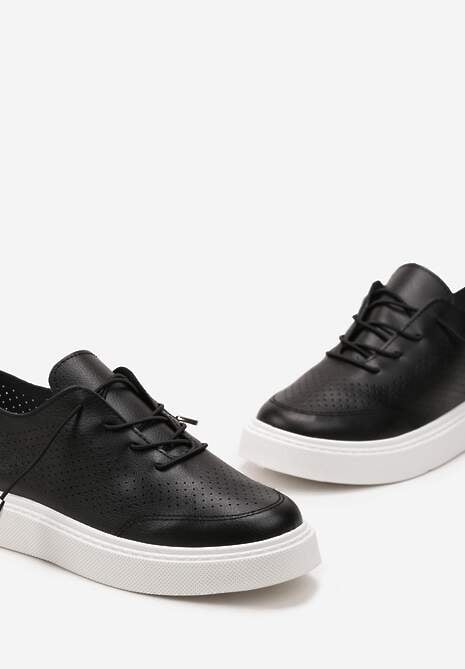 Czarne Sneakersy z Cienkimi Sznurówkami i Ozdobną Perforacją Venaria