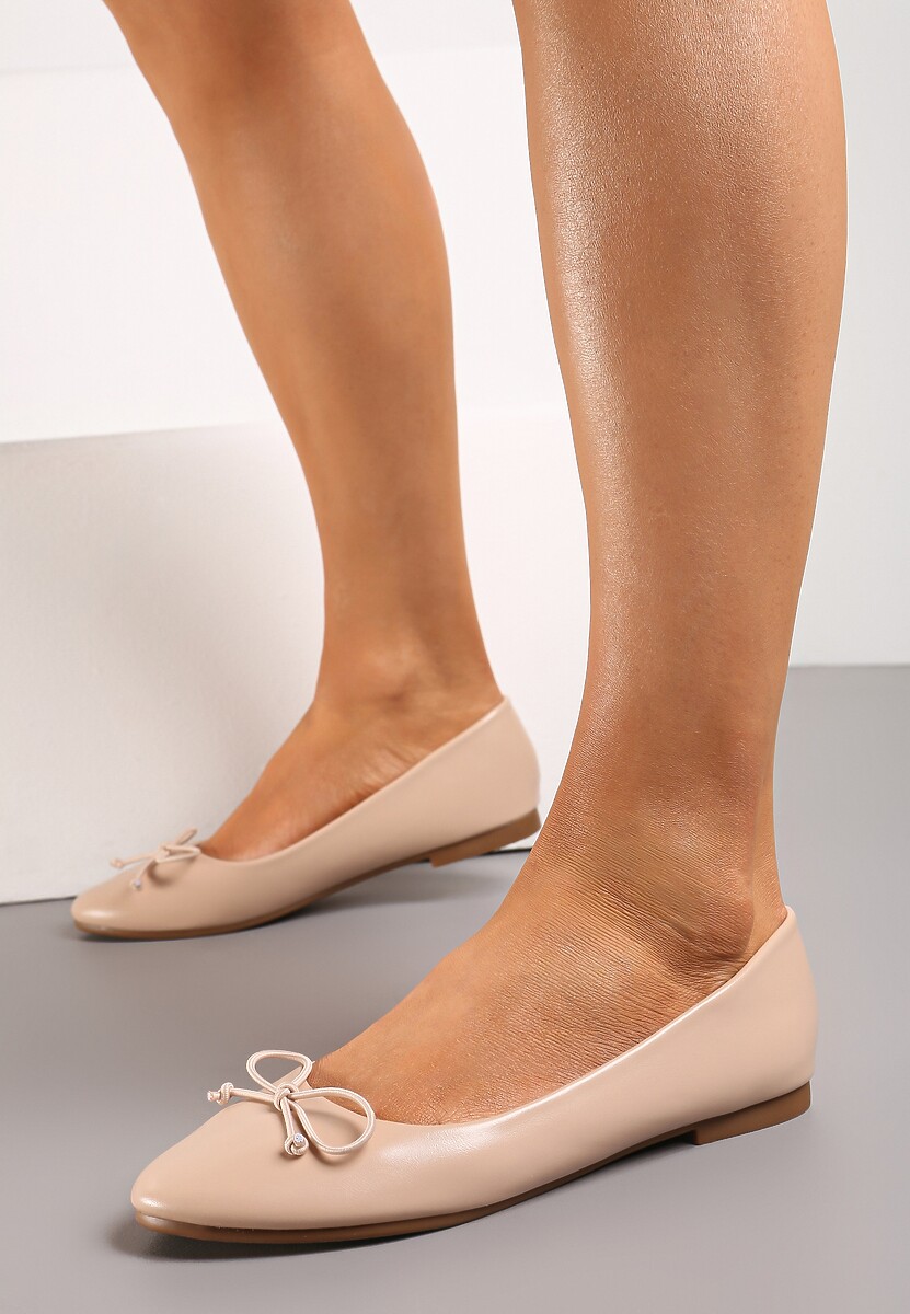 Beżowe Klasyczne Balerinki z Subtelną Kokardką Fanvia