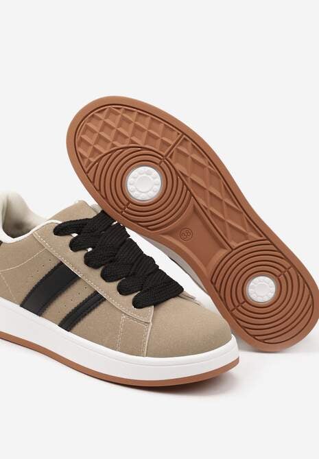 Beżowe Sneakersy na Niskiej Platformie z Naszywkami Flordexia