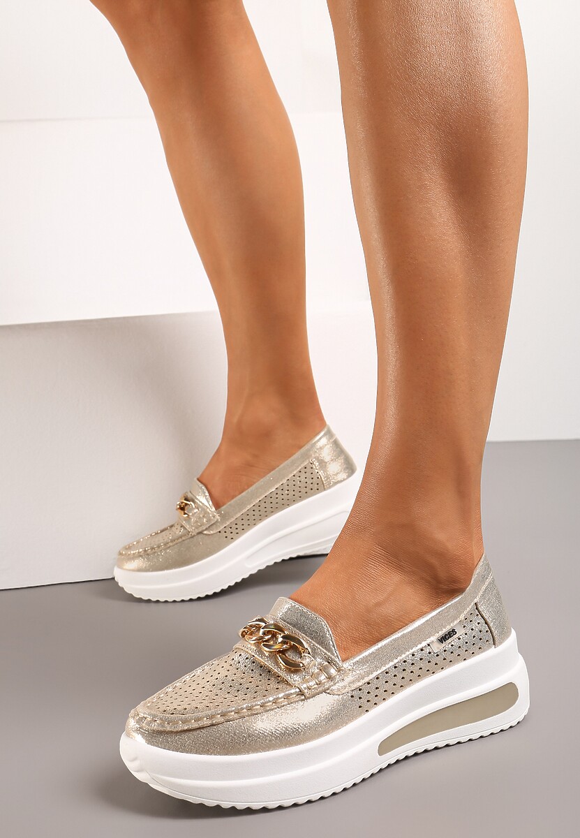 Złote Mokasyny na Platformie z Łańcuszkiem Himenna