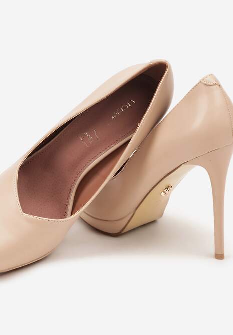 Beżowe Szpilki Vices na Grubej Podeszwie z Wkładką ze Skóry Naturalnej Ahrrie