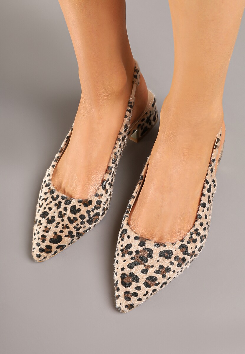 Panterkowe Sandały Typu Slingback ze Skórzaną Wkładką i Metaliczną Wstawką Wevessa