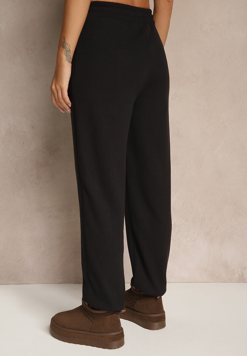 Czarne Dresowe Spodnie z Bawełny z Ociepleniem Ozdobione Sznurkiem Citila