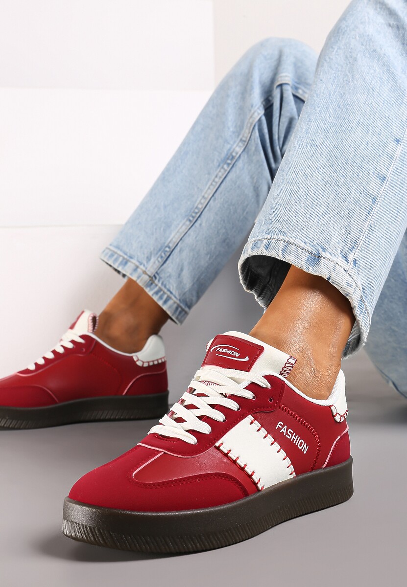 Czerwone Sneakersy na Platformie z Kontrastującymi Detalami i Wywiniętym Językiem Amirila