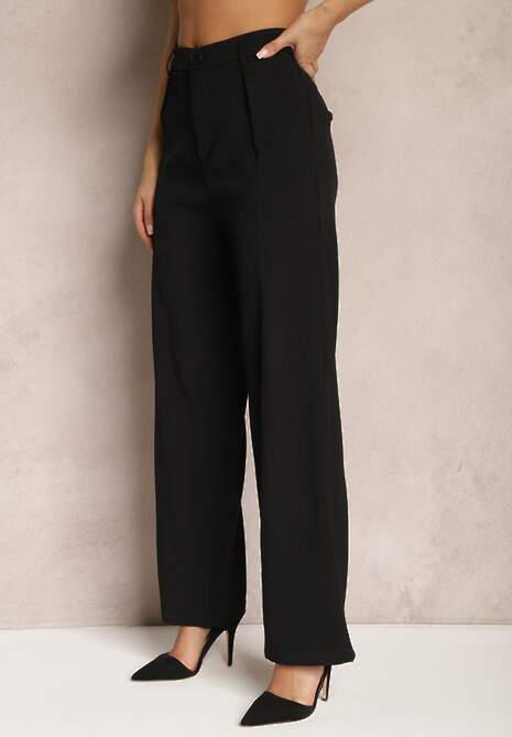 Czarne Garniturowe Spodnie z Szerokimi Nogawkami i Wysokim Stanem Herdda