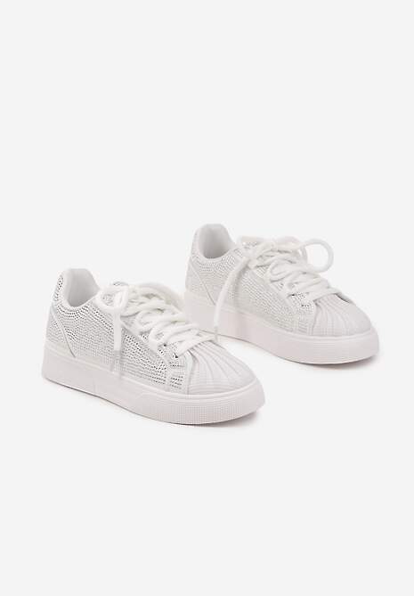 Białe Sneakersy z Ozdobnym Tłoczeniem i Cyrkoniami Dorreia