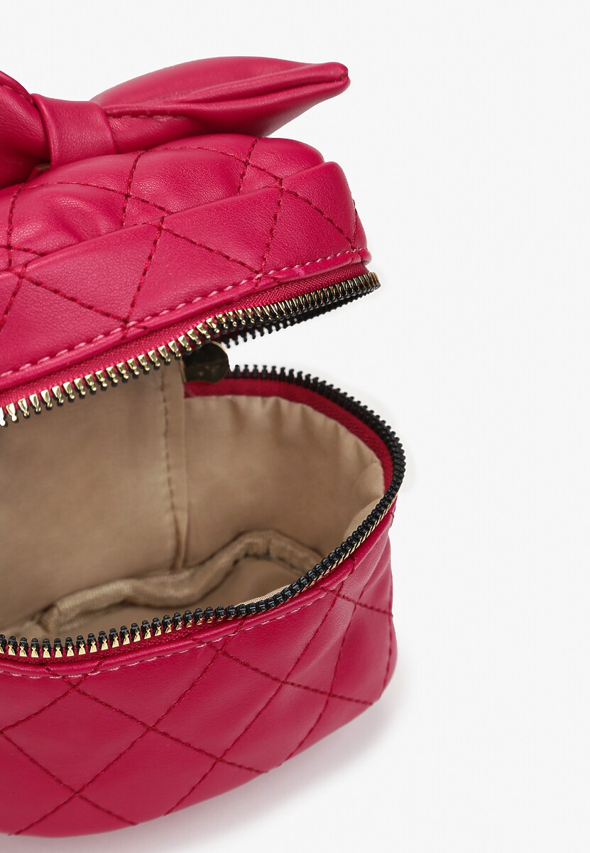 Fuksjowa Kwadratowa Pikowana Torebka z Ozdobną Kokardą i Suwakami Vianefa