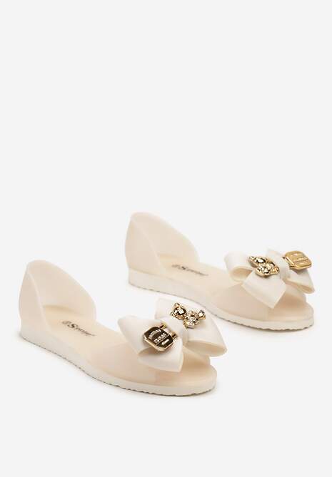 Beżowe Meliski Balerinki Wsuwane z Aplikacjami i Kokardą Aurbea