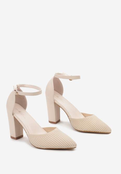 Beżowe Klasyczne Czółenka na Słupku z Zapięciem przy Kostce Arnallia