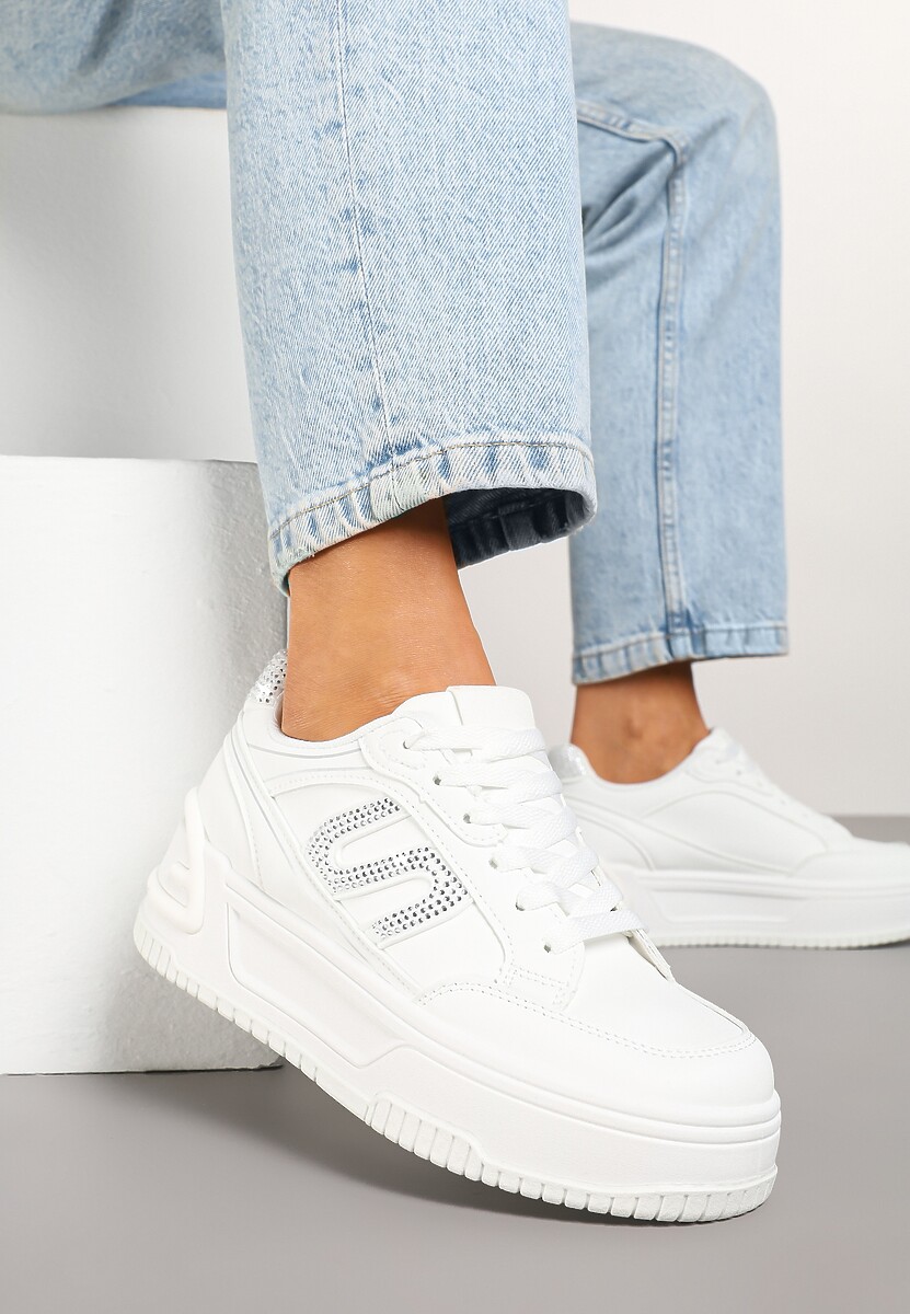 Białe Sneakersy na Platformie z Geometrycznym Motywem Zolsemi