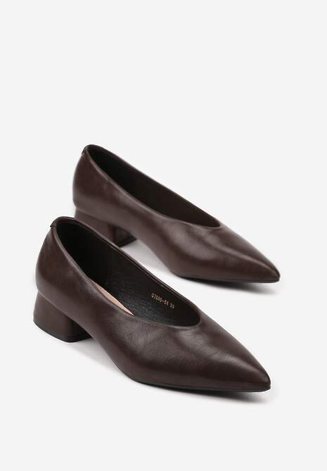 Ciemnobrązowe Czółenka Vices na Obcasie Typu Słupek ze Skórzaną Wkładką Rilomena
