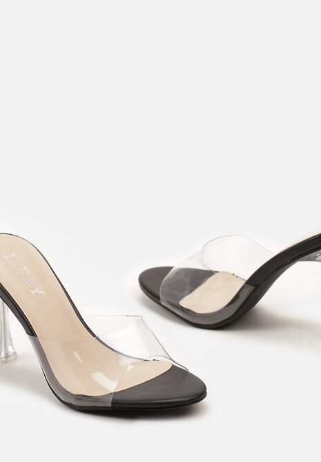Czarne Transparentne Klapki na Wysokiej Szpilce Vaprese