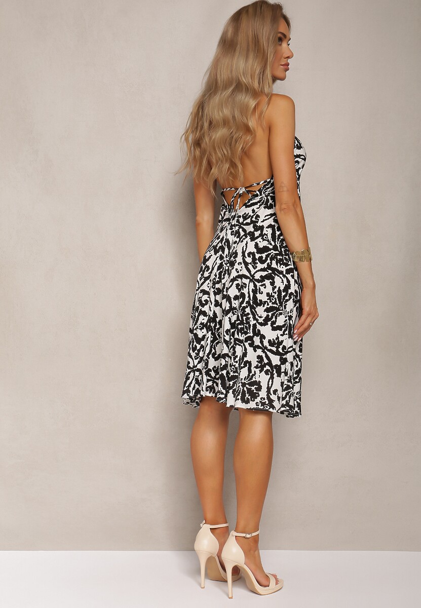 Czarna Sukienka z Kopertowym Dekoltem na Ramiączkach Wiązana na Szyi Ieviana