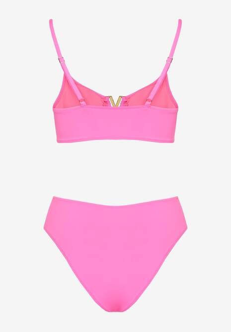 Fuksjowe Bikini Majtki Figi i Biustonosz Ozdobiony Metaliczną Aplikacją Kinniela