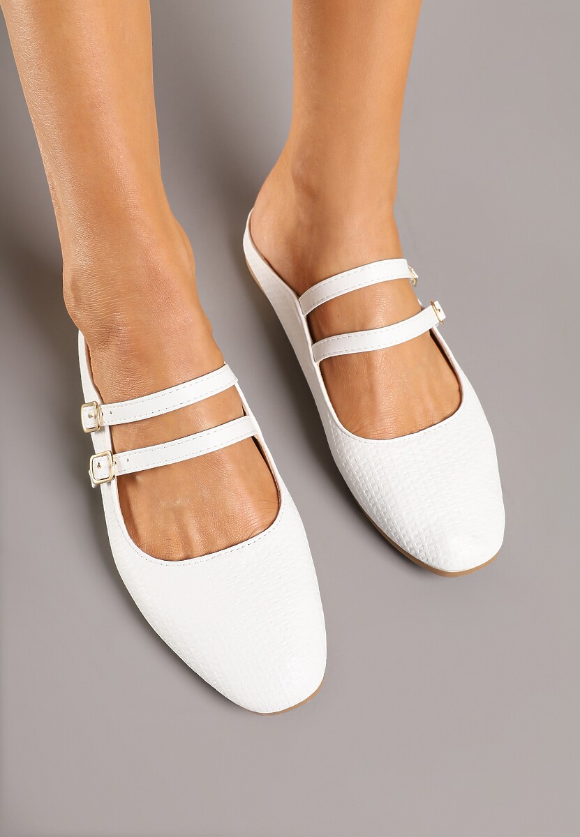 Białe Klapki Balerinki Ozdobione Paseczkami Davissae