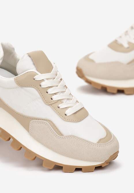Beżowe Sneakersy przed Kostkę na Grubej Podeszwie Kapprine