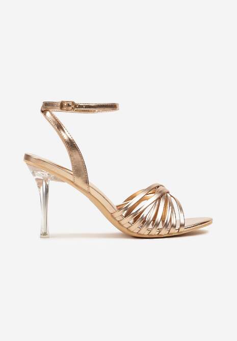Szampańskie Sandały Vices na Obcasie z Ozdobnymi Paskami Folavea