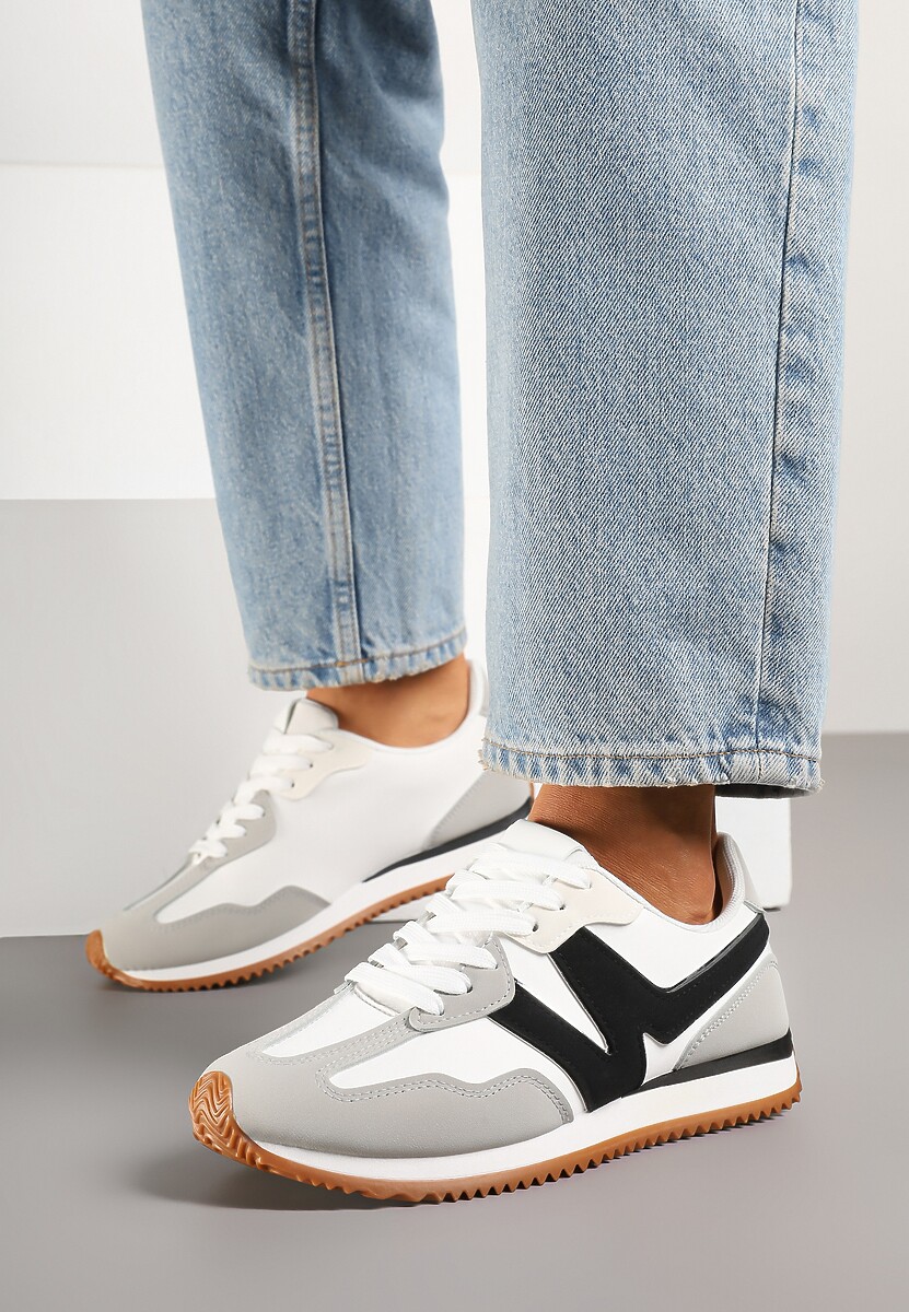 Szare Sneakersy z Geometrycznym Wzorem i Metaliczną Wstawką Zolio