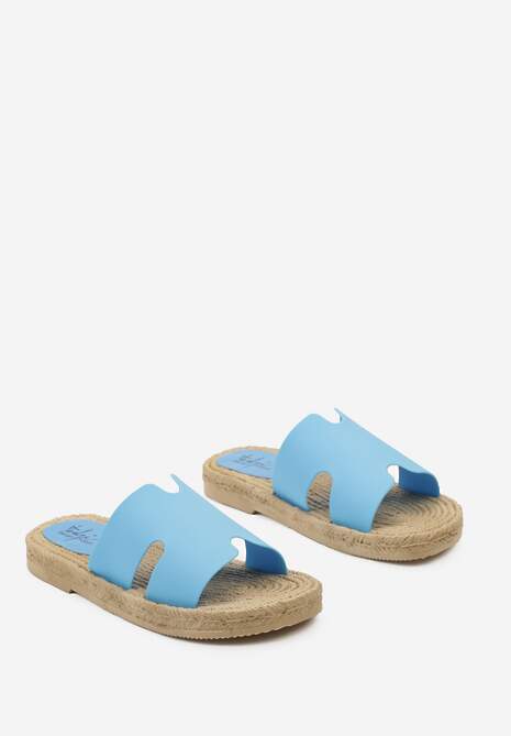 Niebieskie Klapki z Plecioną Podeszwą i Szerokim Paskiem z Wycięciami Ailsine