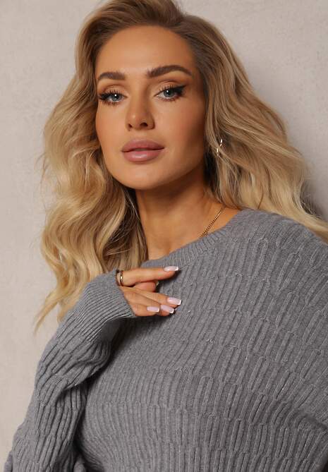 Szary Sweter z Tłoczeniami o Klasycznym Fasonie Sigune