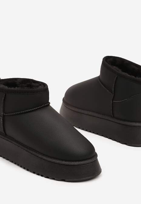 Czarne Wsuwane Śniegowce Casualowe na Grubej Podeszwie Tinaretia