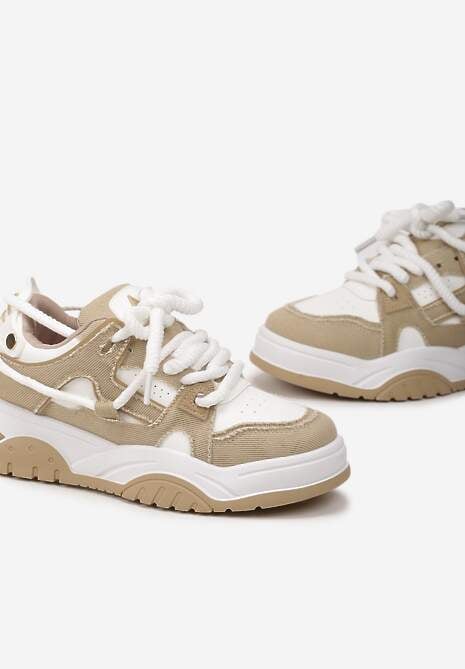 Ciemnobeżowe Sneakersy z Przeszyciami na Grubej Podeszwie Dovira