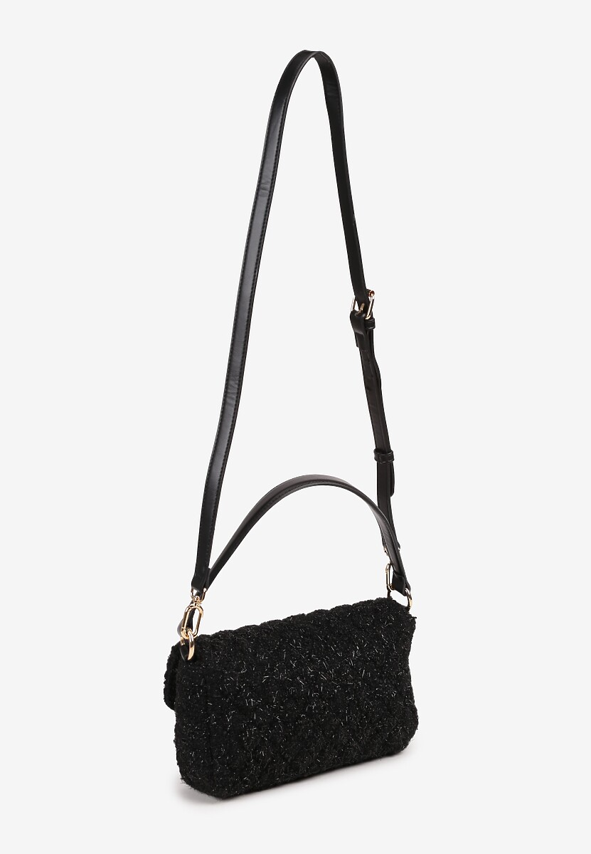 Czarna Pikowana Torebka na Ramię z Dołączonym Paskiem Seandiel