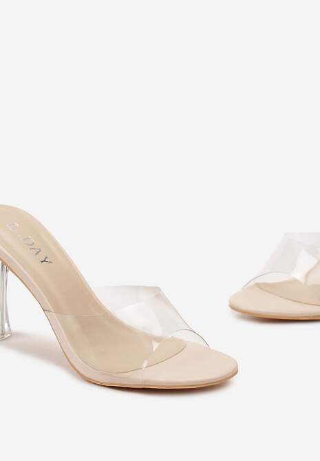 Beżowe Transparentne Klapki na Wysokiej Szpilce Vaprese