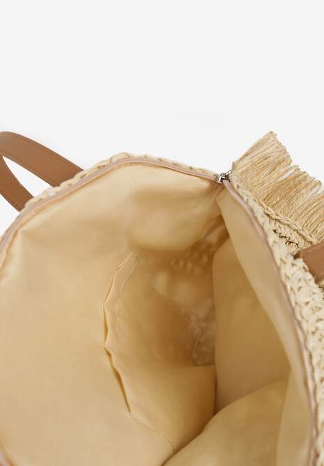 Jasnobeżowa Torebka z Plecionki o Okrągłym Kształcie Boho Tarantelia