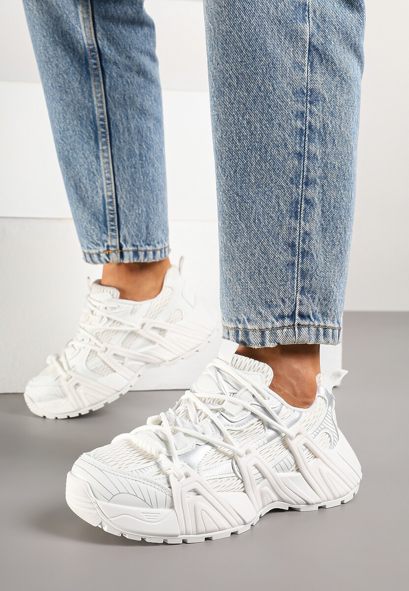 Białe Sneakersy z Designerskim Sznurowaniem Nuritha