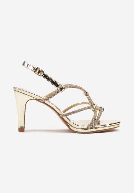 Złote Lakierowane Szpilki Sandały z Cyrkoniowymi Paskami Zivelle