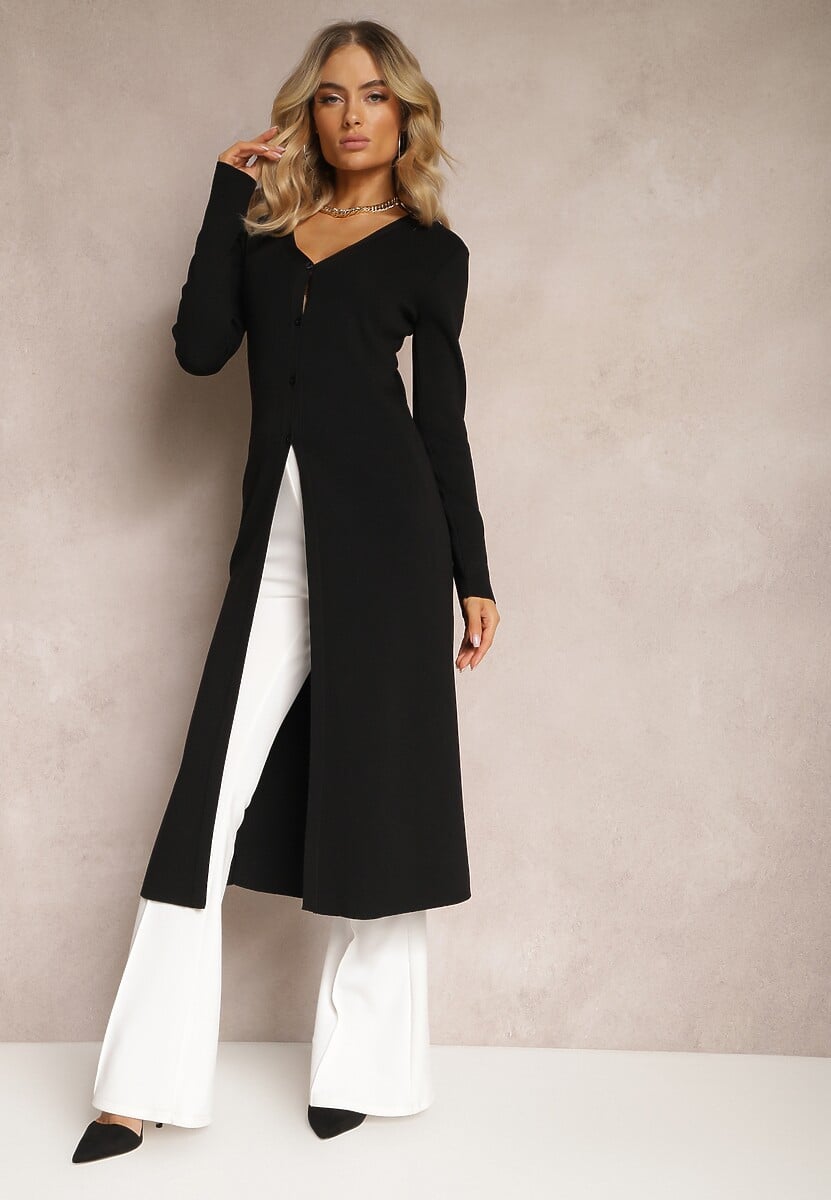 Czarny Casualowy Dopasowany Kardigan na Guziki Graysun