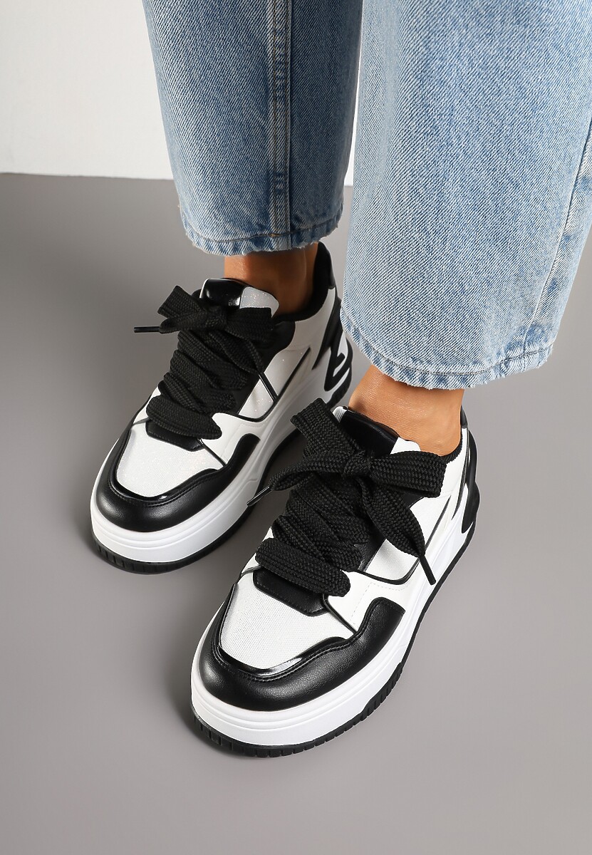 Czarno-Białe Sneakersy na Platformie Ozdobionej Tłoczeniem Deovithra