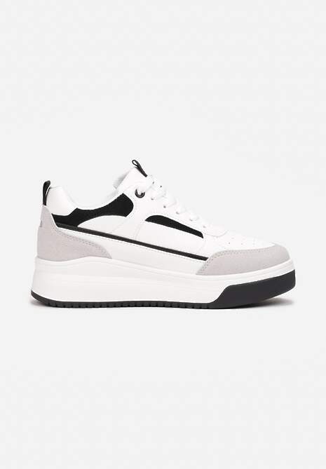 Biało-Czarne Wiązane Sneakersy na Grubej Podeszwie Maenrel