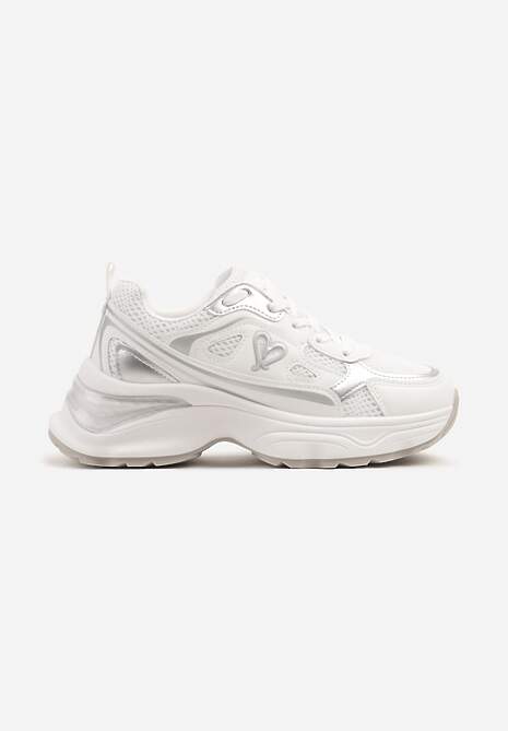Białe Sneakersy na Platformie z Ozdobnym Sercem Wizana