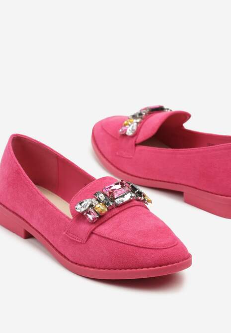 Różowe Wsuwane Mokasyny z Aplikacją z Kryształków Palirona